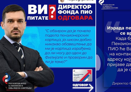 ODGOVORI IZ PIO FONDA NA VAŠA PITANJA Relja Ognjenović o terminu preuzimanja penzionerskih kartica