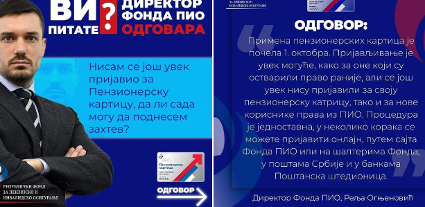 DA LI JE MOGUĆE I POSLE 1. OKTOBRA PODNETI PRIJAVU ZA PENZIONERSKU KARTICU Evo šta kaže direktor PIO Fonda Relja Ognjenović