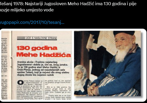 KAŽU DA JE BIO NAJSTARIJI JUGOSLOVEN SA 132 GODINE Meho je jeo 3 namirnice, izrasli su mu 3. zubi, a evo šta je pio umesto vode!